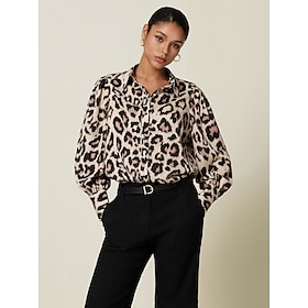 Satin Leopard Print Bishop Sleeve Shirt